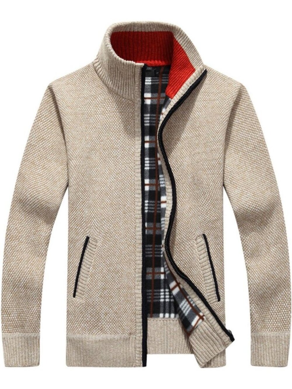 Men's Casual Slim Fit Thick Knitted Cardigan Sweater with Pockets - Cozy